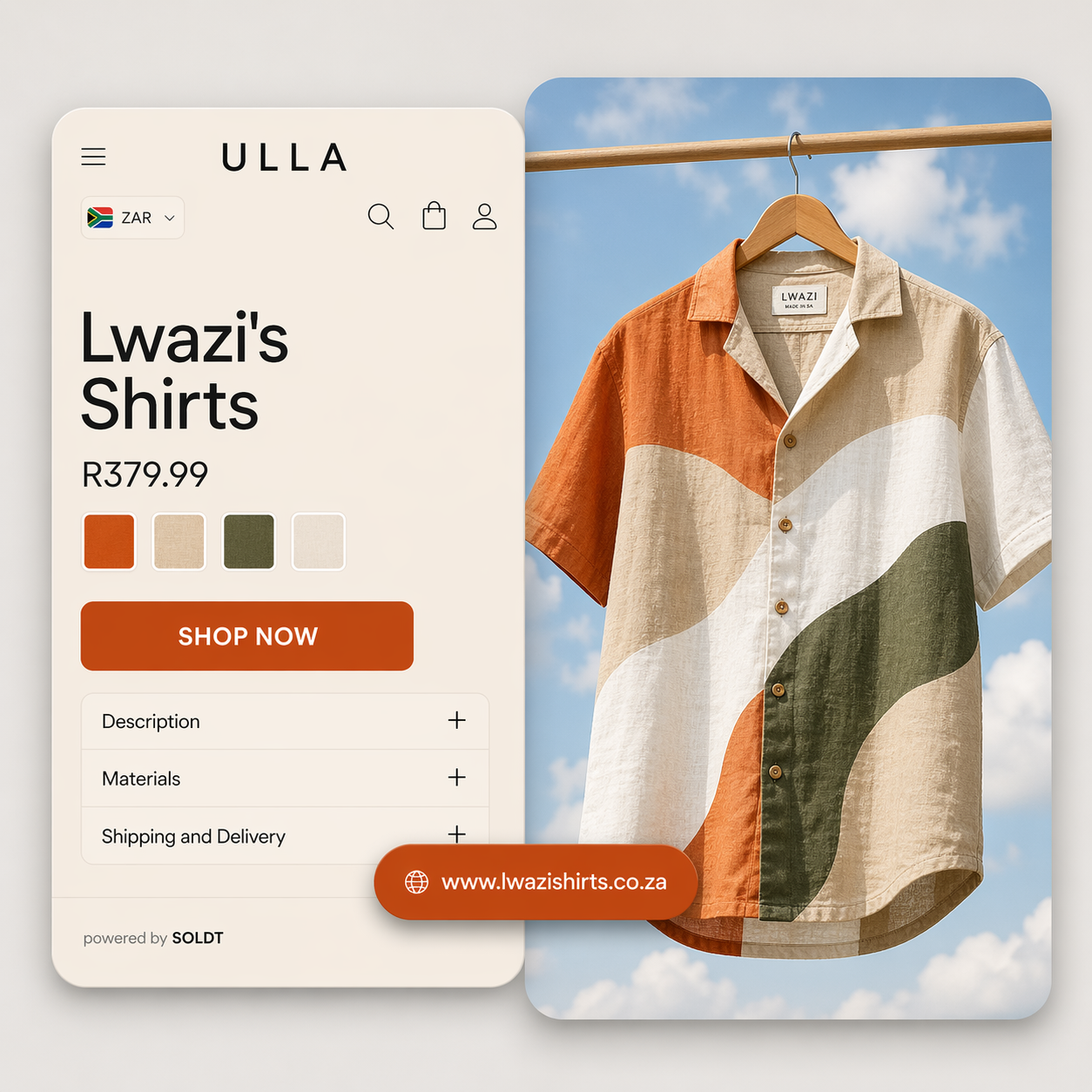 A storefront concept with a product image and purchase-focused layout
